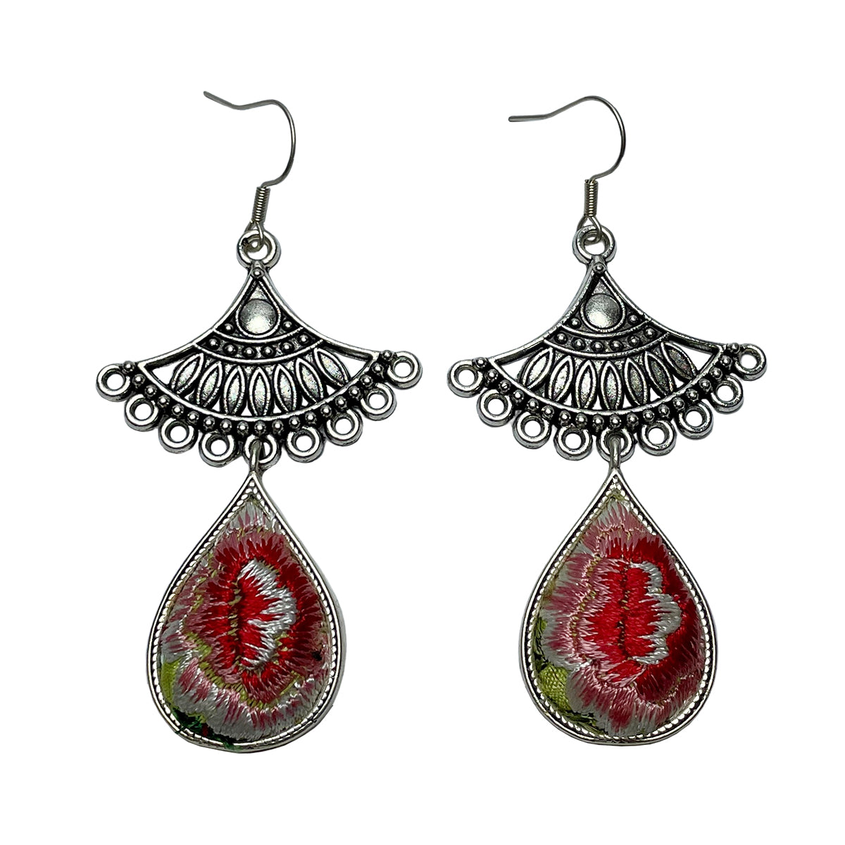 Miao Ethnic Hand-Embroidered, WaterDroplet for health, Earrings/A6