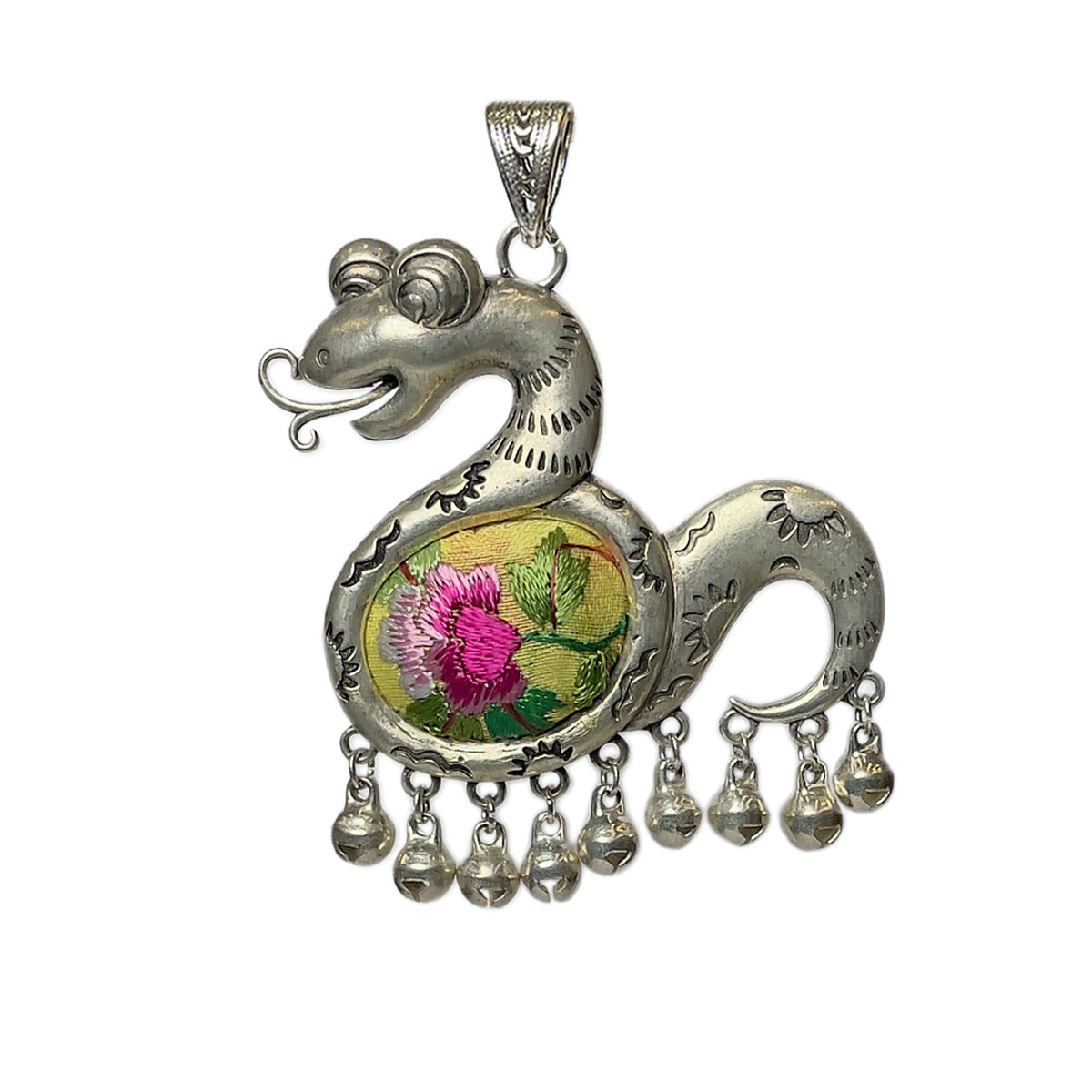 Miao Ethnic Hand-Embroidered, Loong for power, Pendant/J13