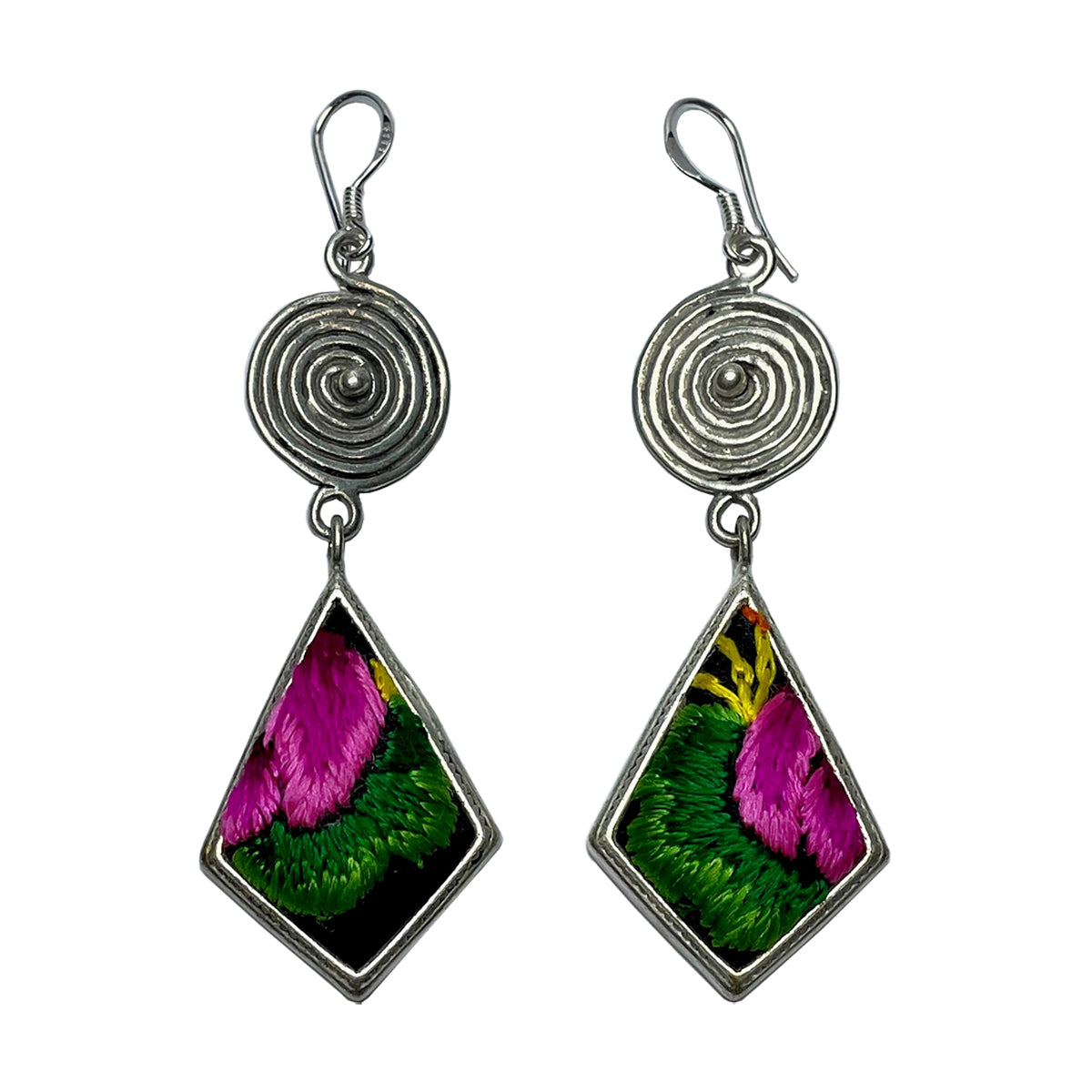 Miao Ethnic Hand-Embroidered,BronzeDrum for luck ,Earrings/B7