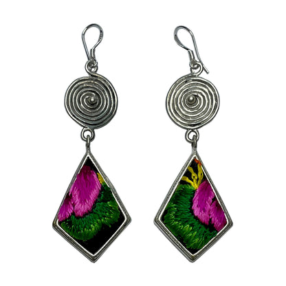 Miao Ethnic Hand-Embroidered,BronzeDrum for luck ,Earrings/B7