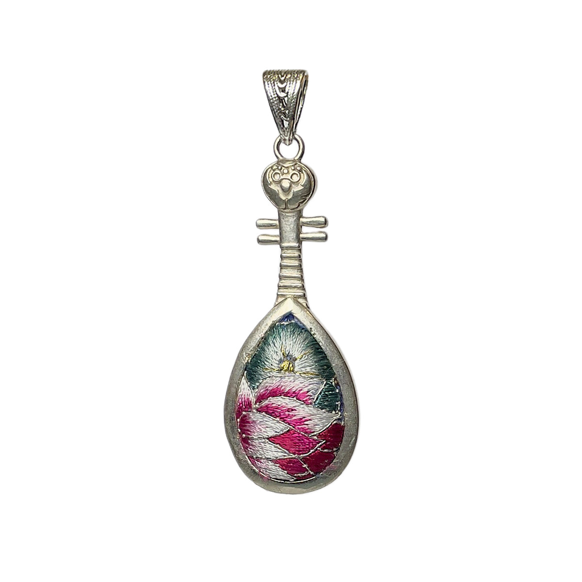 Miao Ethnic Hand-Embroidered, Pipa for love, Pendant/U27