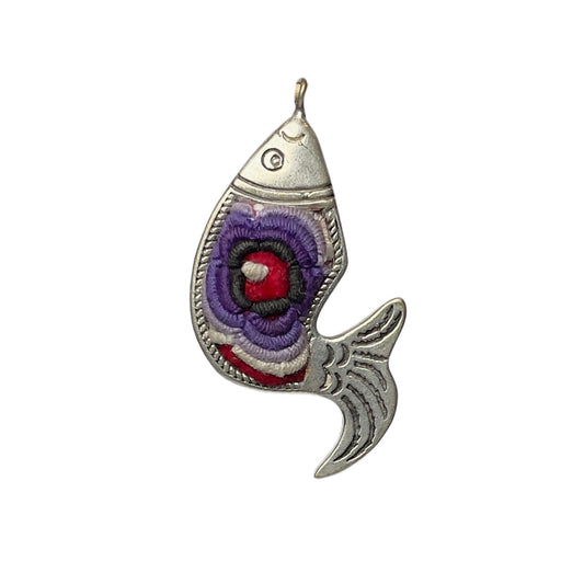 Miao Ethnic Hand-Embroidered, Fish for good fortune, Pendant/K28