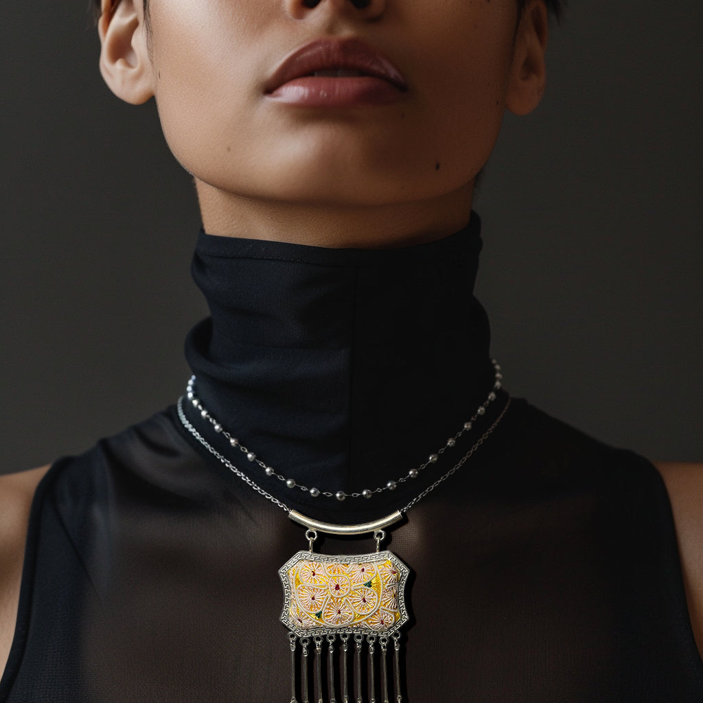 Miao Ethnic Hand-Embroidered, Geometric, Pendant/V36