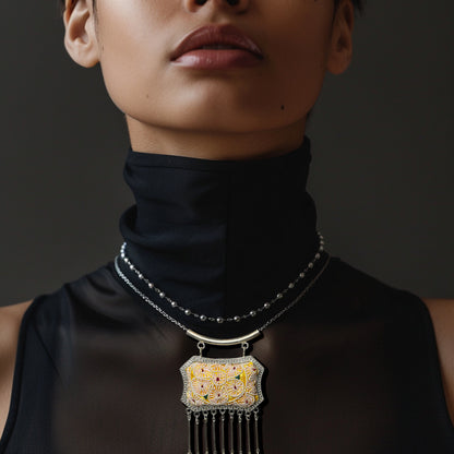 Miao Ethnic Hand-Embroidered, Geometric, Pendant/V36