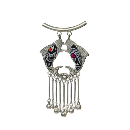 Miao Ethnic Hand-Embroidered, Fish for good fortune, Pendant/K38
