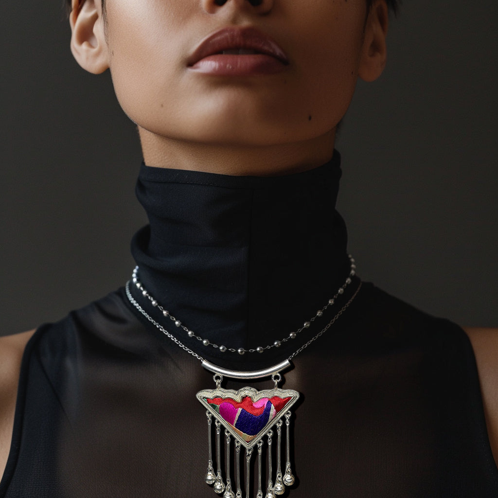 Miao Ethnic Hand-Embroidered, Geometric, Pendant/V37