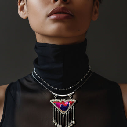 Miao Ethnic Hand-Embroidered, Geometric, Pendant/V37