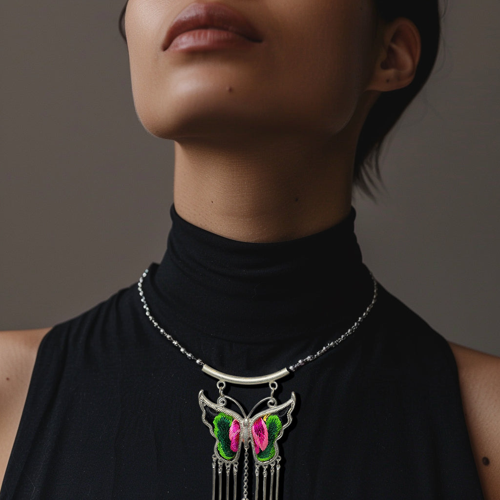 Miao Ethnic Hand-Embroidered, Butterfly Mother for protection, Pendant/M35
