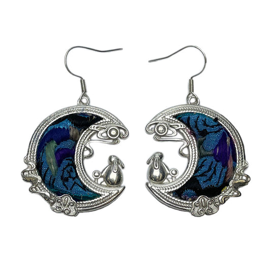 Miao Ethnic Hand-Embroidered,Moon for luck&beaty ,Earrings/I9