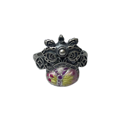 Miao Ethnic Hand-Embroidered, Lion for Power, Ring/X