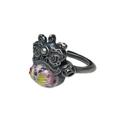 Miao Ethnic Hand-Embroidered, Lion for Power, Ring/X