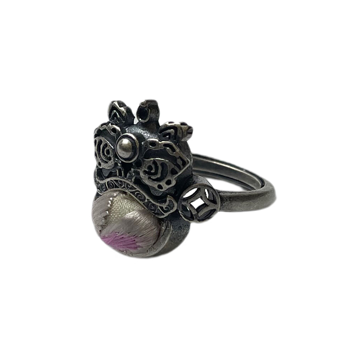 Miao Ethnic Hand-Embroidered, Lion for Power, Ring/X