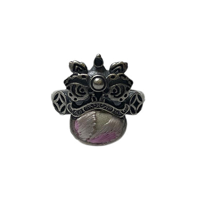 Miao Ethnic Hand-Embroidered, Lion for Power, Ring/X