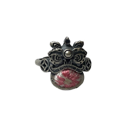 Miao Ethnic Hand-Embroidered, Lion for Power, Ring/X