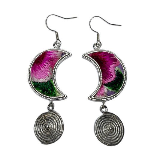 Miao Ethnic Hand-Embroidered,BronzeDrum for luck ,Earrings/B10