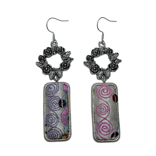 Miao Ethnic Hand-Embroidered,Plants for nuture ,Earrings/F13