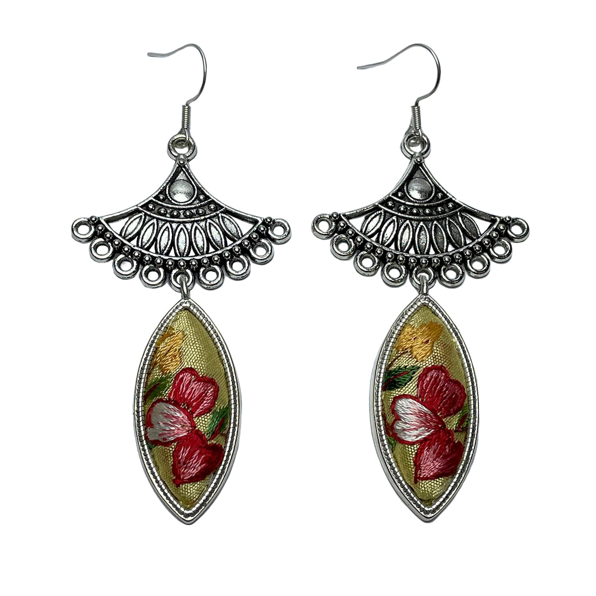 a Miao Ethnic Hand-Embroidered, WaterDroplet for health, Earrings/A1