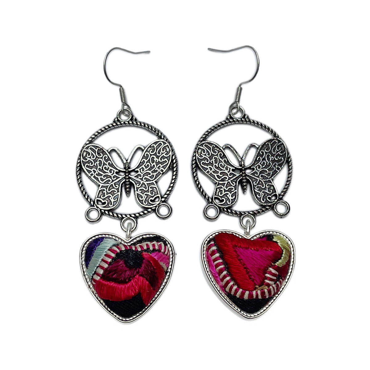 Miao Ethnic Hand-Embroidered, Butterfly Mother for protection, Earrings/C15