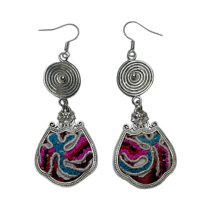 Miao Ethnic Hand-Embroidered,BronzeDrum for luck ,Earrings/B17