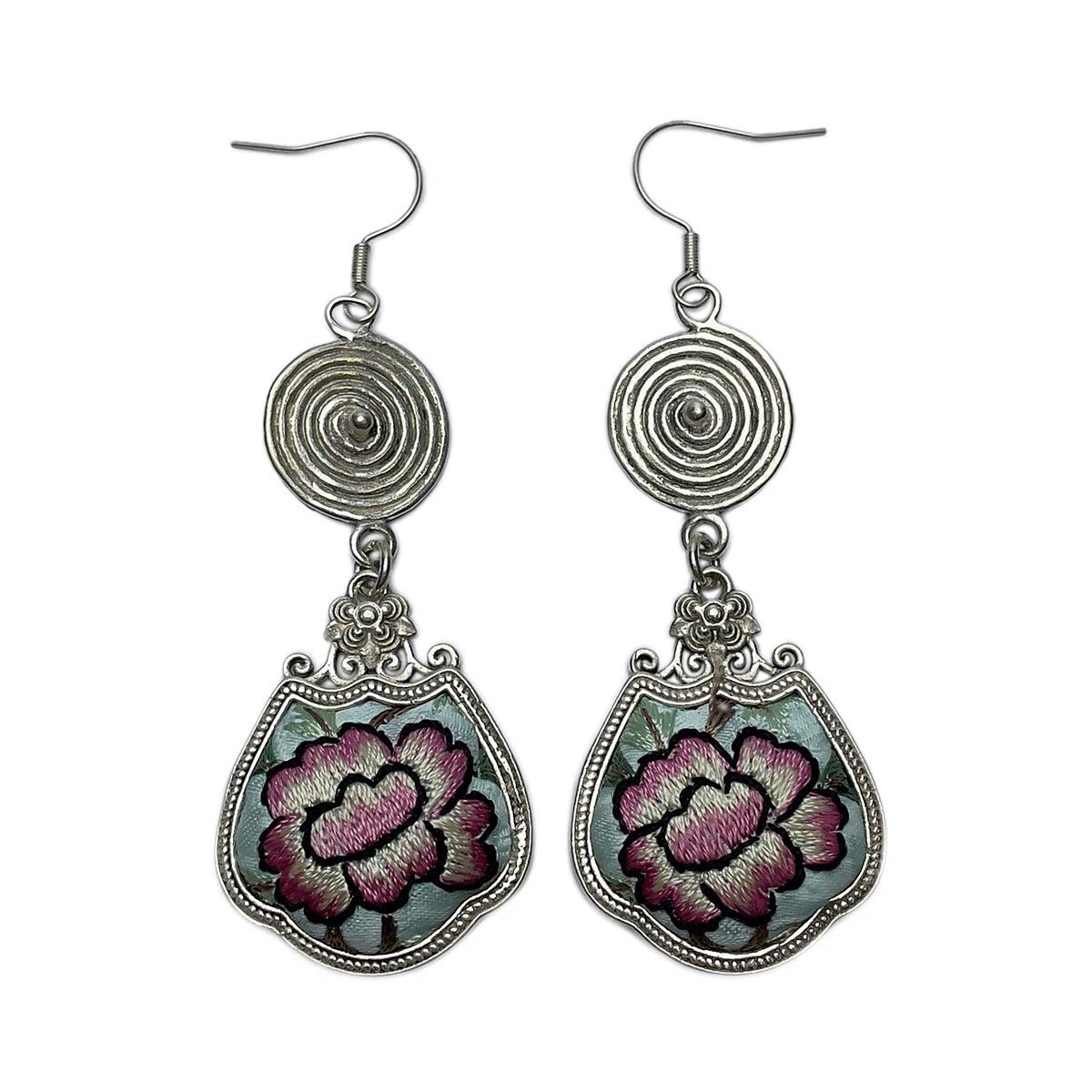 Miao Ethnic Hand-Embroidered,BronzeDrum for luck ,Earrings/B17