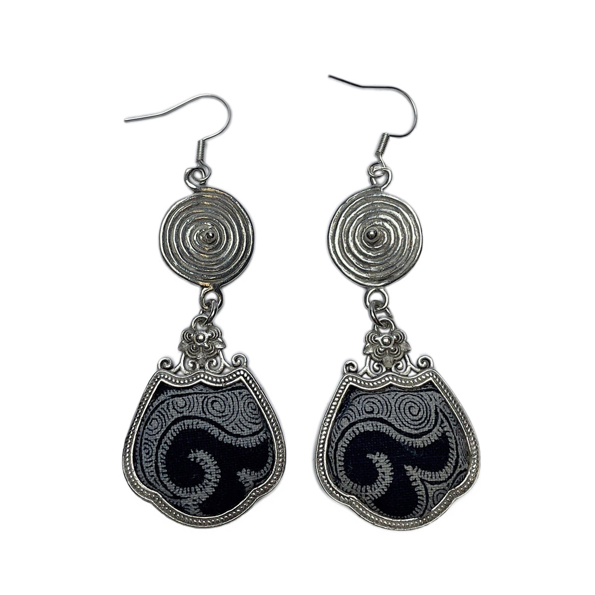 Miao Ethnic Hand-Embroidered,BronzeDrum for luck ,Earrings/B17