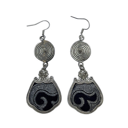 Miao Ethnic Hand-Embroidered,BronzeDrum for luck ,Earrings/B17
