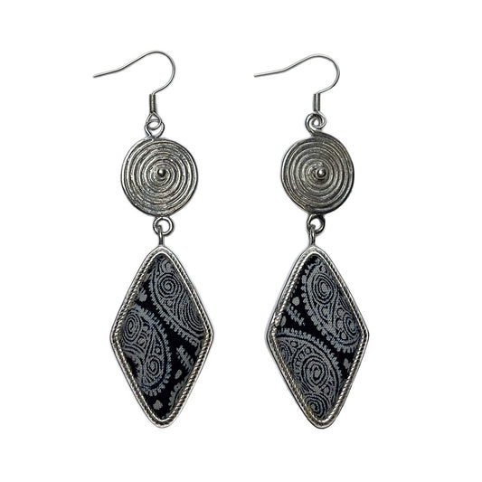 Miao Ethnic Hand-Embroidered,BronzeDrum for luck ,Earrings/B18
