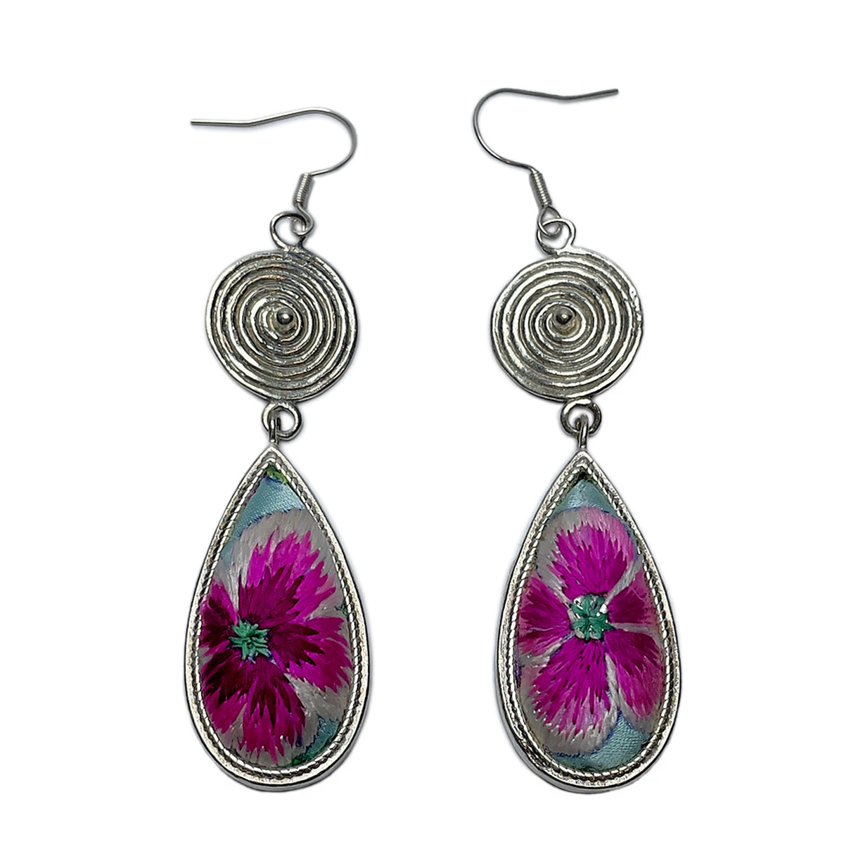 Miao Ethnic Hand-Embroidered, WaterDroplet for health, Earrings/A19