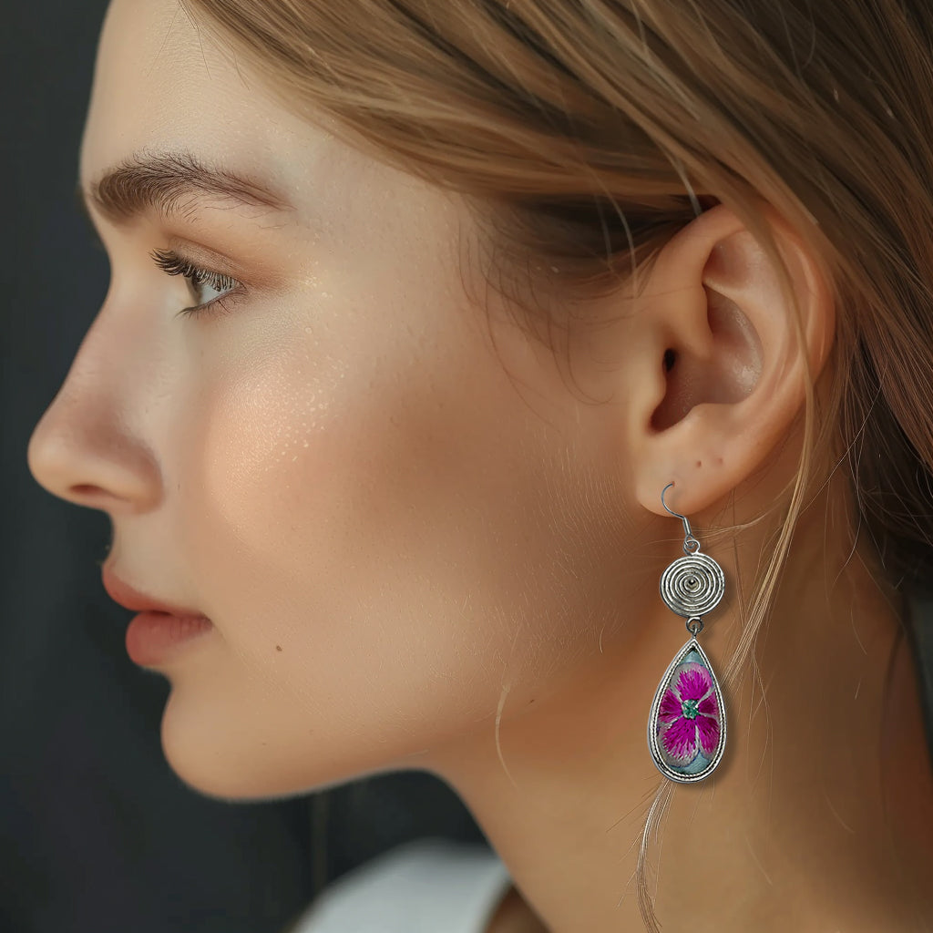 Miao Ethnic Hand-Embroidered, WaterDroplet for health, Earrings/A19