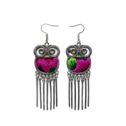 Miao Ethnic Hand-Embroidered,Owl for wisdom ,Earrings/E20