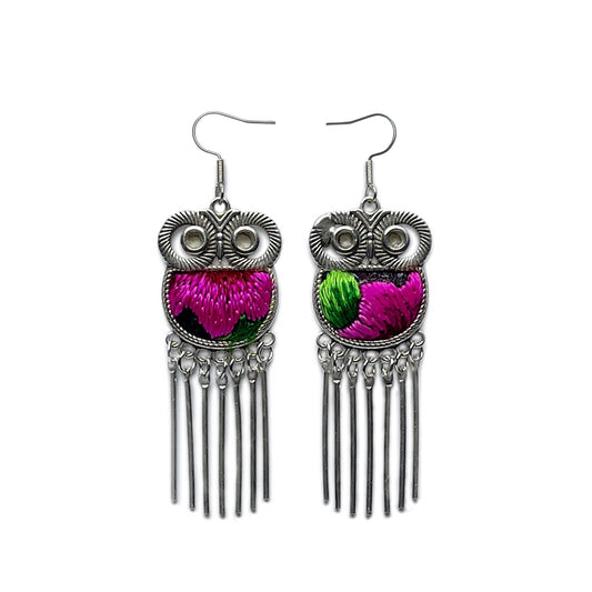 Miao Ethnic Hand-Embroidered,Owl for wisdom ,Earrings/E20