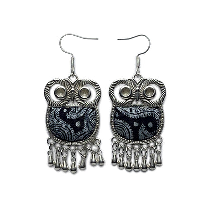 Miao Ethnic Hand-Embroidered,Owl for wisdom ,Earrings/E21