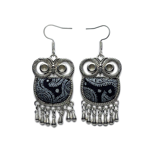 Miao Ethnic Hand-Embroidered,Owl for wisdom ,Earrings/E21