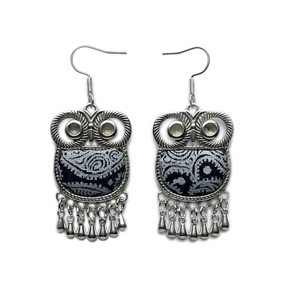 Miao Ethnic Hand-Embroidered,Owl for wisdom ,Earrings/E21