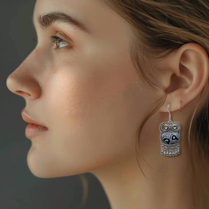 Miao Ethnic Hand-Embroidered,Owl for wisdom ,Earrings/E21