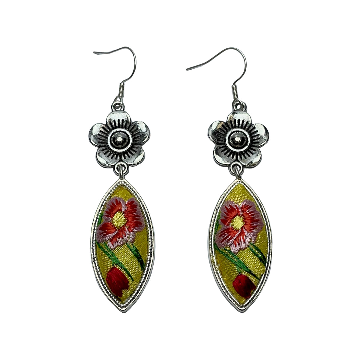 a Miao Ethnic Hand-Embroidered, WaterDroplet for health, Earrings/A1