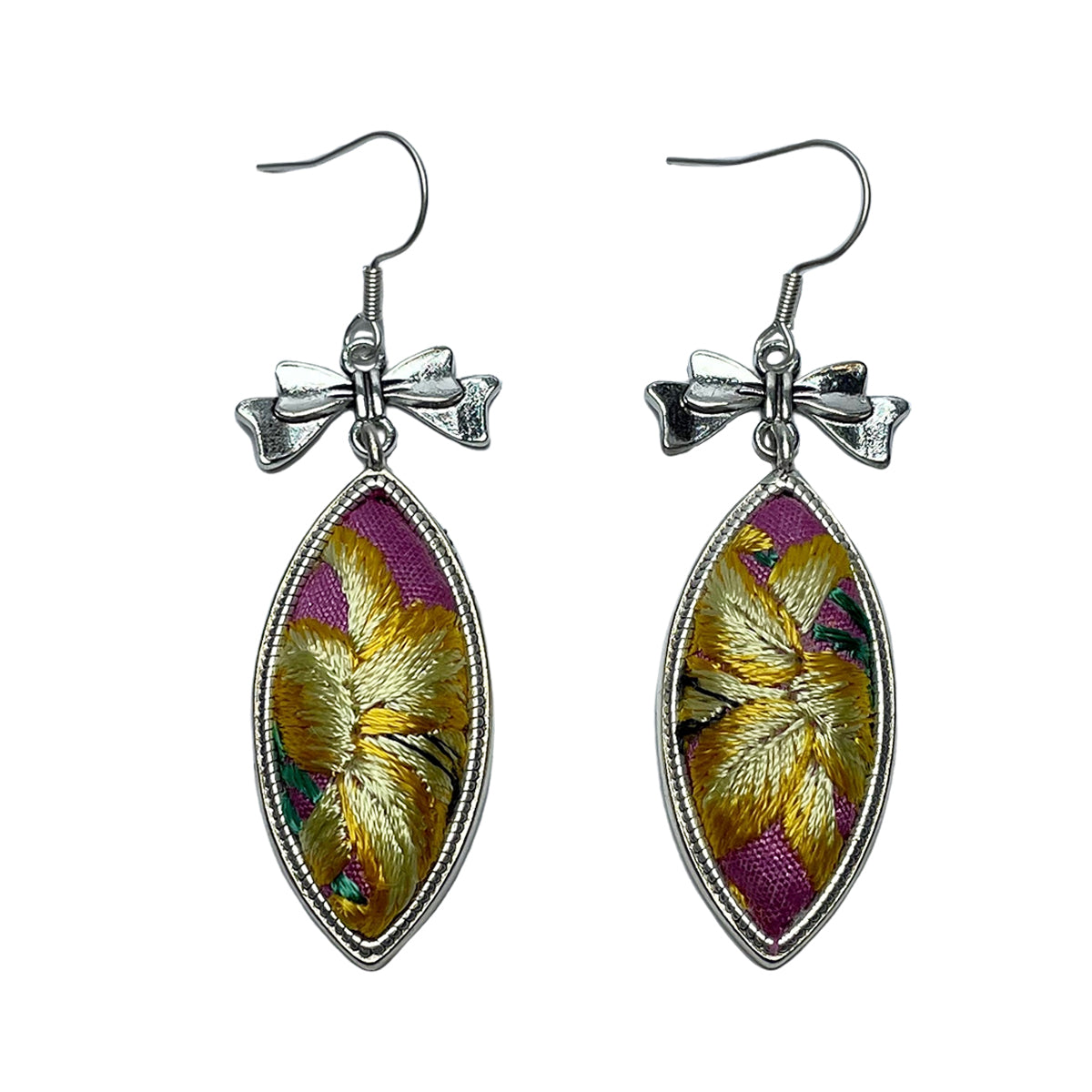 a Miao Ethnic Hand-Embroidered, WaterDroplet for health, Earrings/A1