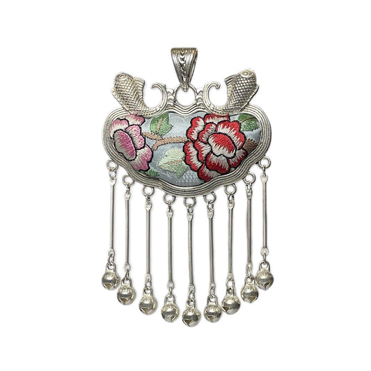 Miao Ethnic Hand-Embroidered, Fish for good fortune, Pendant/K2