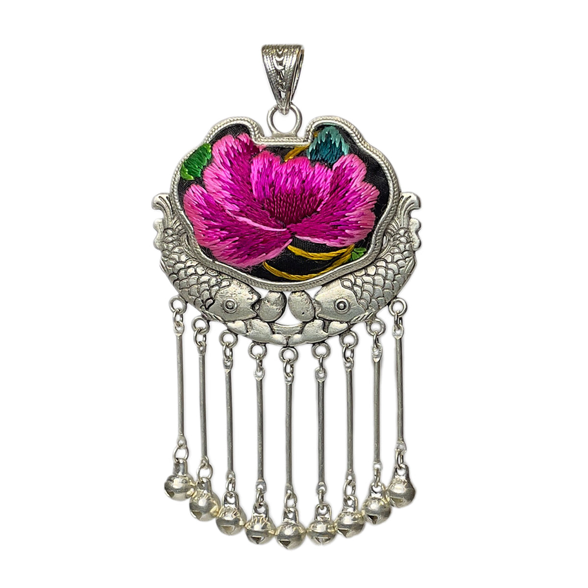 Miao Ethnic Hand-Embroidered, Fish for good fortune, Pendant/K3