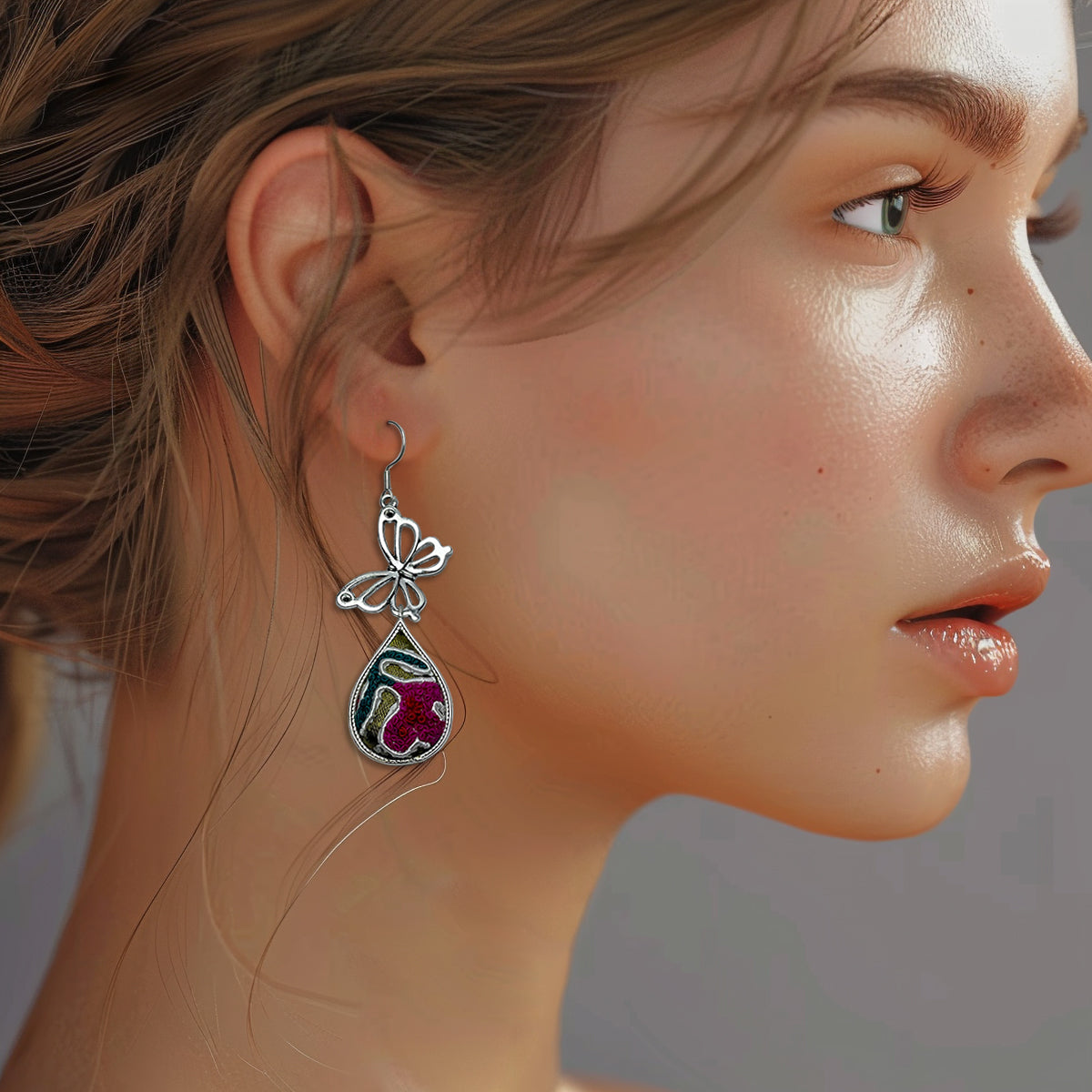 Miao Ethnic Hand-Embroidered, WaterDroplet for health, Earrings/A2