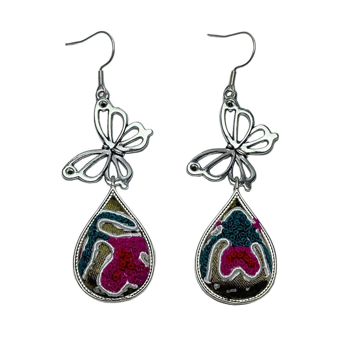 Miao Ethnic Hand-Embroidered, WaterDroplet for health, Earrings/A2