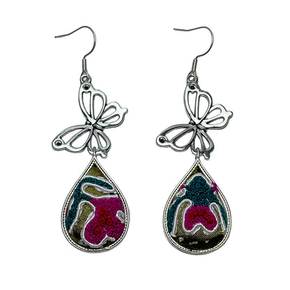 Miao Ethnic Hand-Embroidered, WaterDroplet for health, Earrings/A2