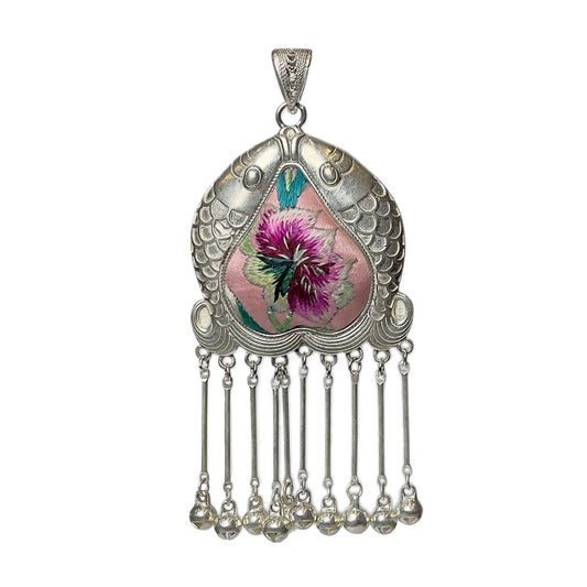 Miao Ethnic Hand-Embroidered, Fish for good fortune, Pendant/K14