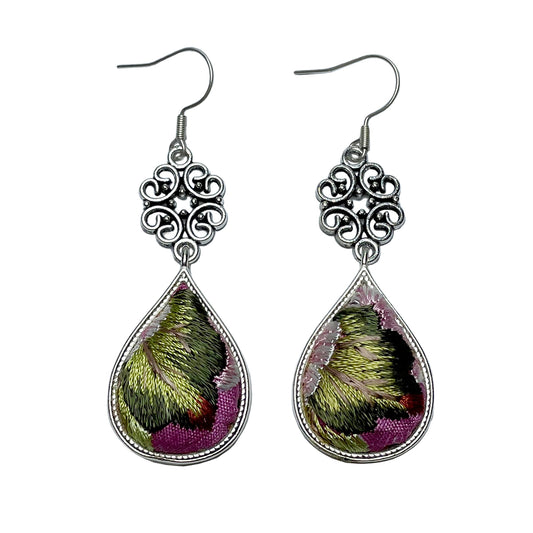 Miao Ethnic Hand-Embroidered, WaterDroplet for health, Earrings/A3