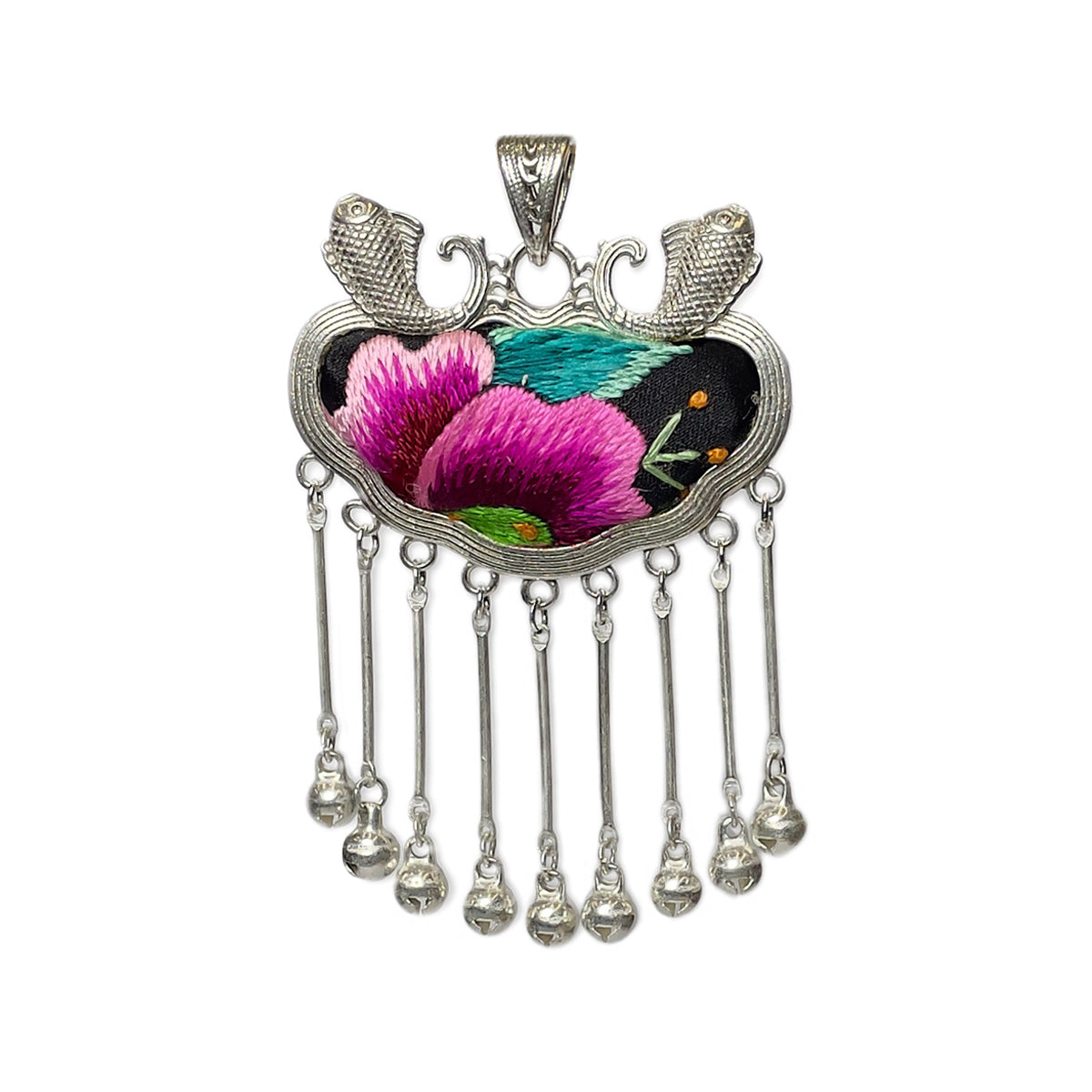 Miao Ethnic Hand-Embroidered, Fish for good fortune, Pendant/K2