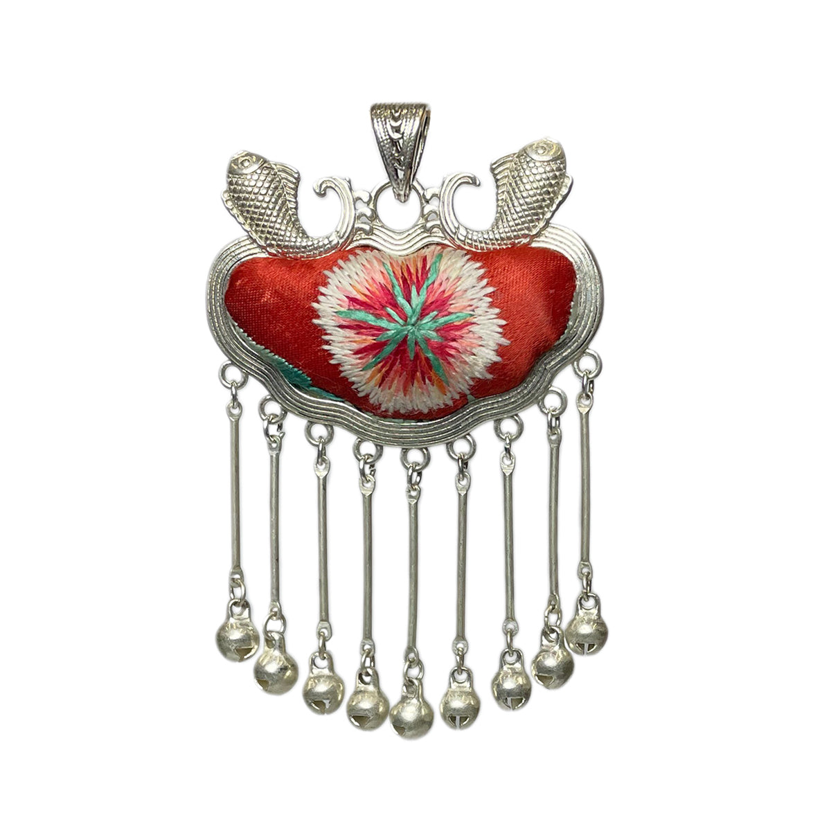 Miao Ethnic Hand-Embroidered, Fish for good fortune, Pendant/K2