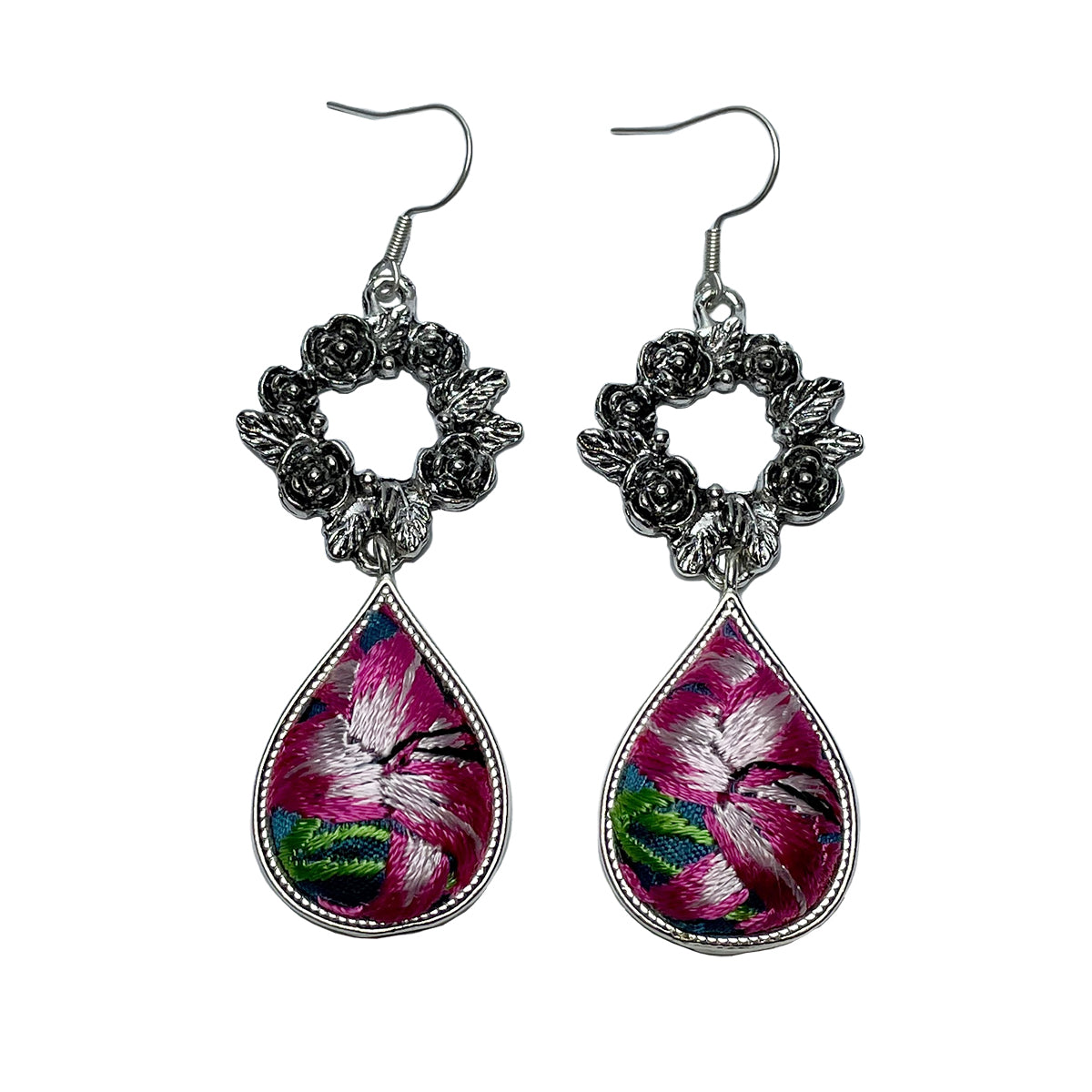 Miao Ethnic Hand-Embroidered, WaterDroplet for health, Earrings/A4