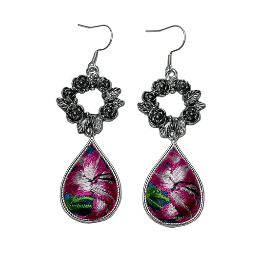 Miao Ethnic Hand-Embroidered, WaterDroplet for health, Earrings/A4