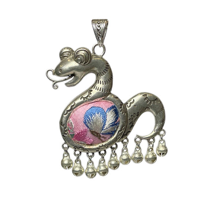 Miao Ethnic Hand-Embroidered, Loong for power, Pendant/J13