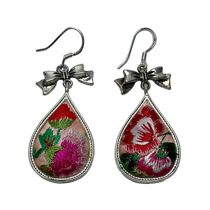 Miao Ethnic Hand-Embroidered, WaterDroplet for health, Earrings/A5